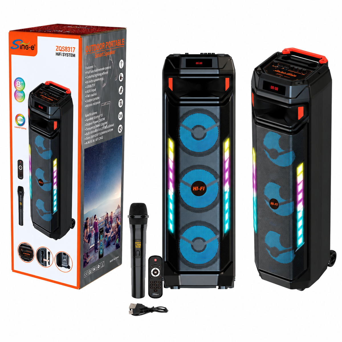 Boxă Portabilă Karaoke Sing-e ZQS8317, Bluetooth, 3 Difuzoare 8