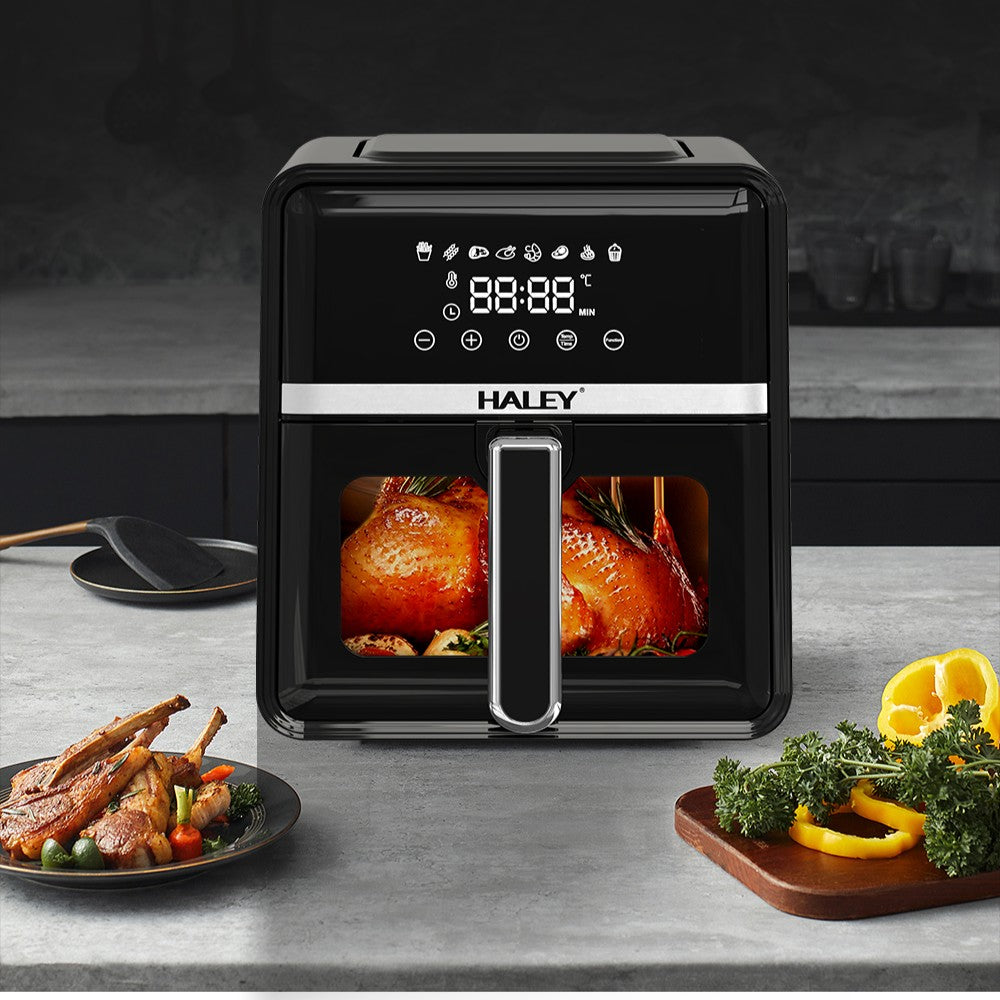 Friteuză cu Aer Cald HALEY 7L, 2000W – Gătire 360°, Touchscreen Holografic, Geam Vizualizare 180°, 8 Programe, Fără Ulei | Gătit Sănătos și Crocant