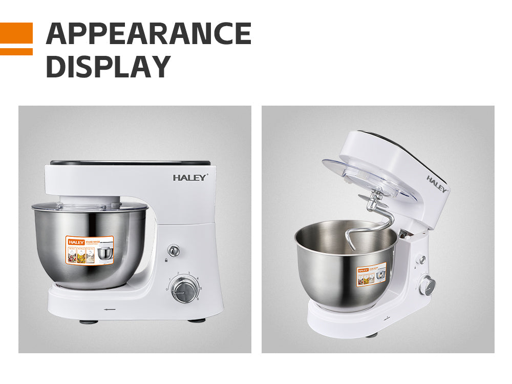 Mixer Profesional HALEY HY-2409, 1200W, Bol 6L Inox, 6 Viteze + Pulse, Alb/Inox, Silențios, Protecție Întrerupere