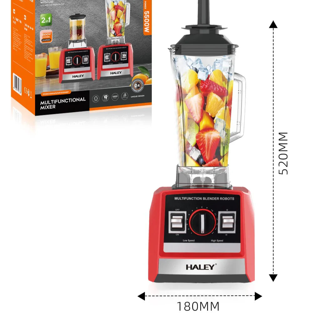 Blender Profesional HALEY® HY-982, 5500W, Recipient 2.5L, Lame din Oțel Inoxidabil, Funcționare Umed/Uscat, Roșu/Negru