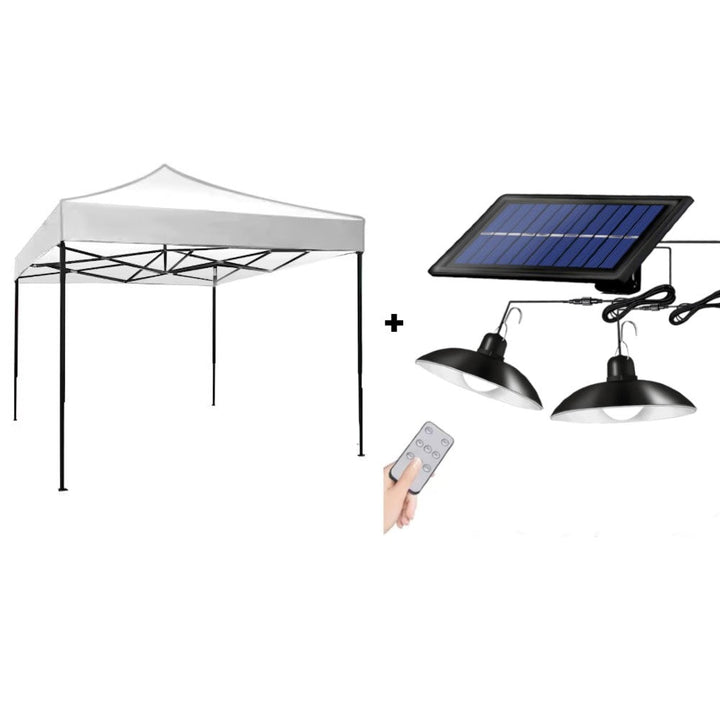 Set Grădină Evenimente AT PERFORMANCE® – Cort Pavilion 3x3m + 2 Lămpi Solare LED cu Telecomandă, IP65, Iluminare Autonomă