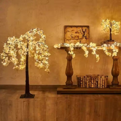 Pom Decorativ Înflorit, Luminat cu LED-uri, Flori de Cireș Roz
