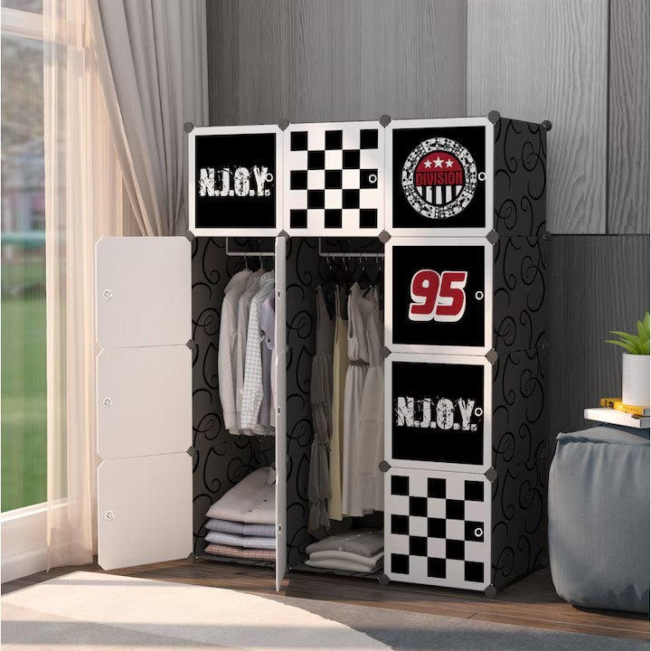 Dulap modular pentru copii, negru, AT PERFORMANCE®, 12 rafturi, durabil, 110X37X147 cm, diverse