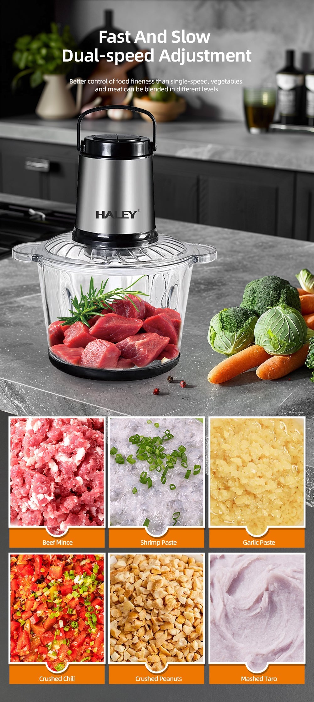 Tocator Electric AT PERFORMANCE® 500W, 4 Lame din Oțel Inoxidabil, Recipient Sticlă 3L, 2 Viteze Reglabile, Design Auriu/Negru