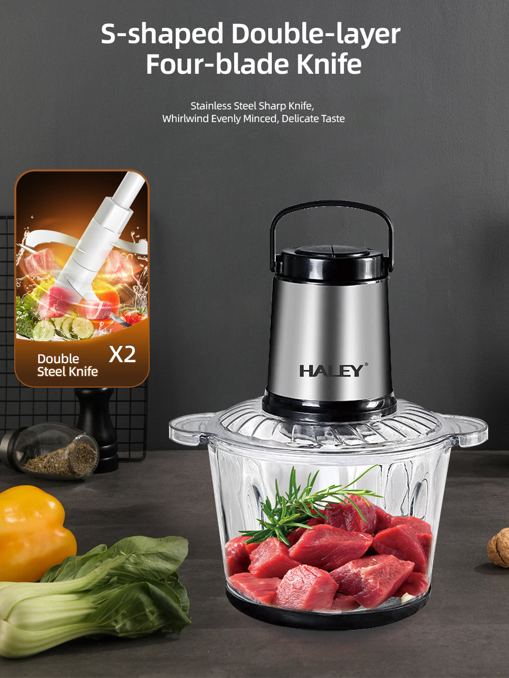 Tocator Electric AT PERFORMANCE® 500W, 4 Lame din Oțel Inoxidabil, Recipient Sticlă 3L, 2 Viteze Reglabile, Design Auriu/Negru