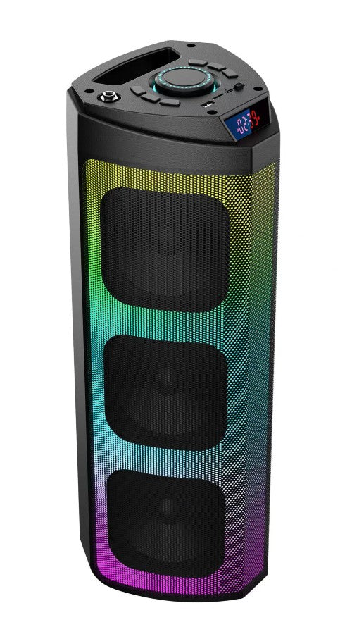 Boxa Portabila AT PERFORMANCE®, cu Lumini RGB, cu Maner, Putere 30W, MP3, USB, Bluetooth, TF, WIFI, Slot Microfon, Karaoke, Acumulator, Negru