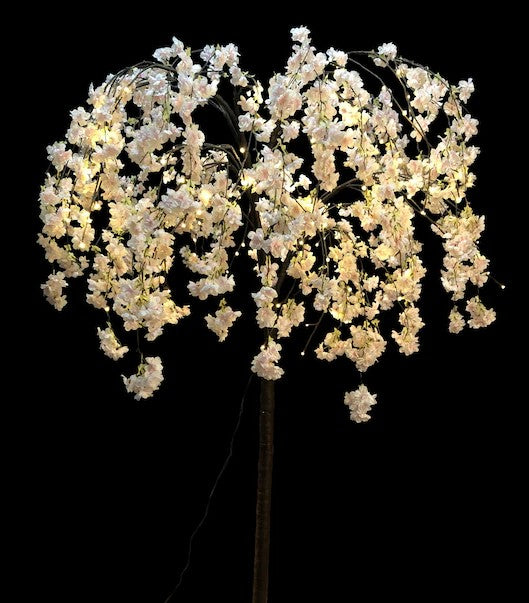 Pom Decorativ Înflorit, Luminat cu LED-uri, Flori de Cireș Roz