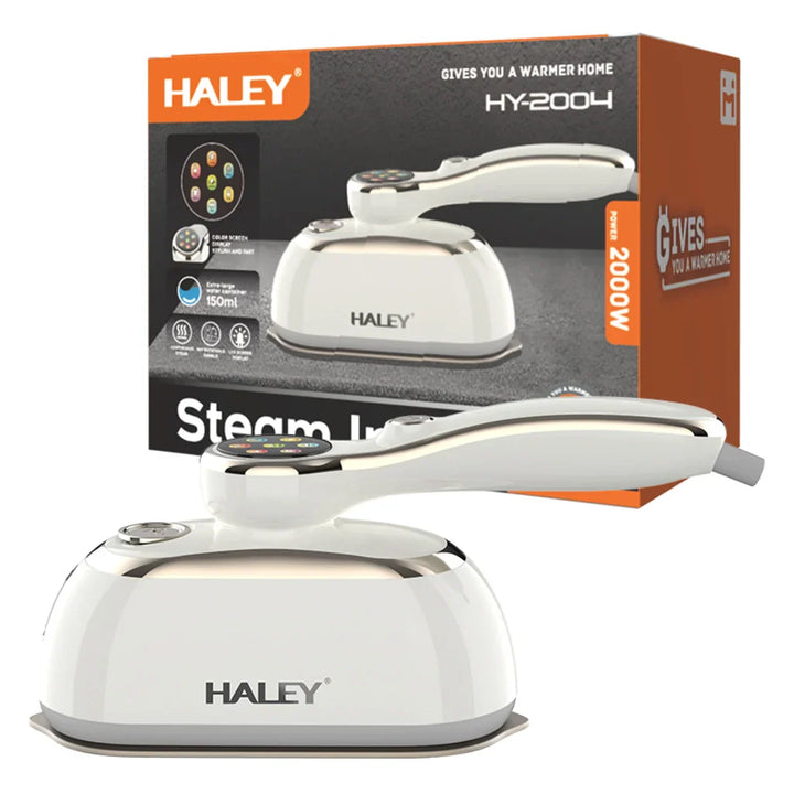 Fier de Călcat Vertical cu Abur HALEY HY-2004, 2000W, Rezervor 150 ml, Talpă Inox, Încălzire Rapidă, Abur Continuu, Portabil, Alb