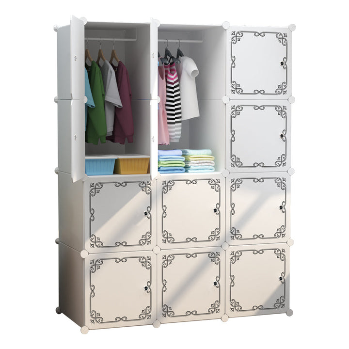 Dulap modular pentru copii, AT PERFORMANCE®, 12 rafturi, durabil, 110X37X147 cm, alb cu model