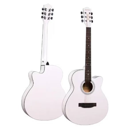 Chitară acustică 4/4 albă – design elegant, sunet clar și echilibrat