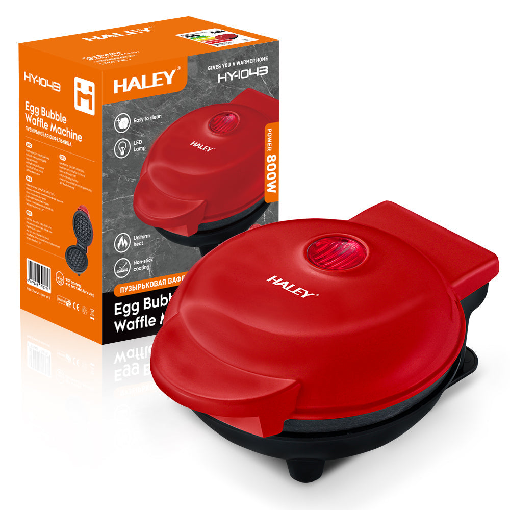 Aparat Mini Waffe HALEY®, 800W, Plăci Antiaderente, Indicator Luminos, Design Compact, Roșu