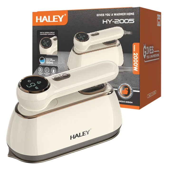 Fier de călcat vertical cu aburi HALEY HY-2005, 2000W, Ecran Digital LED, Talpă din Inox, Rezervor 150 ml, Încălzire Rapidă, Alb