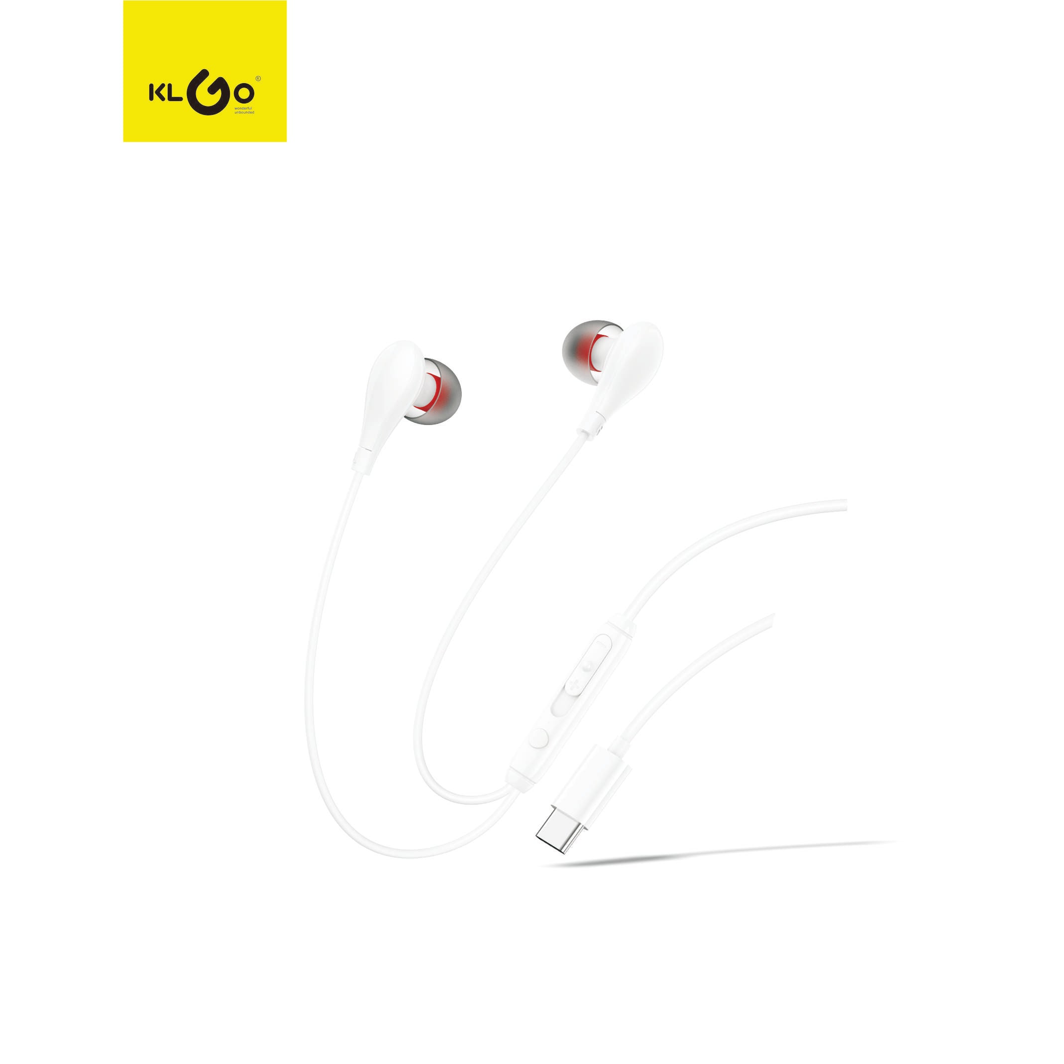 Căști cu Fir Type-C KLGO, Microfon și Control Volum, Compatibile iPhone & Android, 1.2m – Alb și Negru