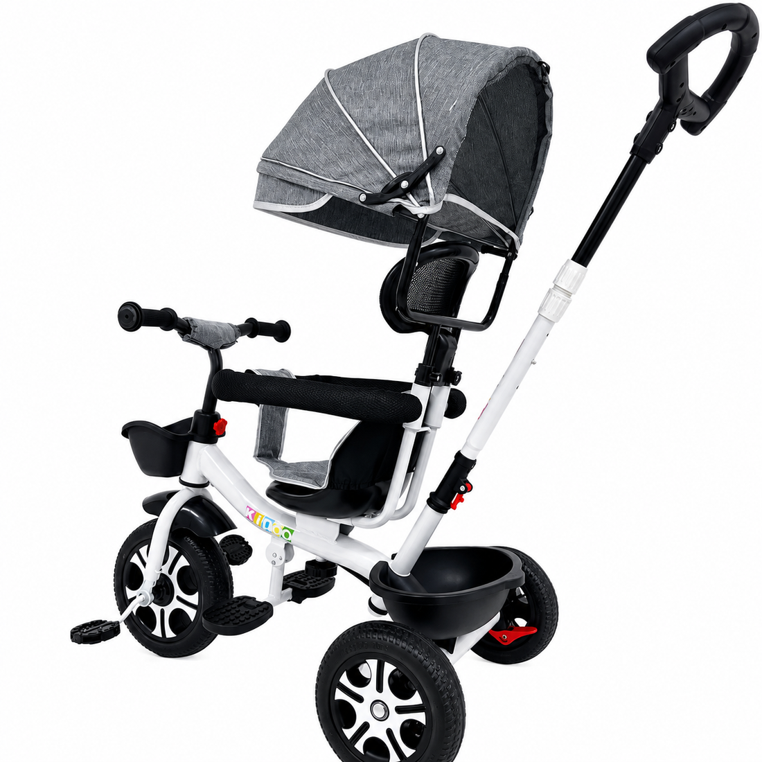 Tricicletă Evolutivă Kiddo KD-X06, Scaun Rotativ 360°, Poziție de Somn, Centură 5 Puncte, Copertină UV, Roți din Cauciuc, 9 Luni – 6 Ani