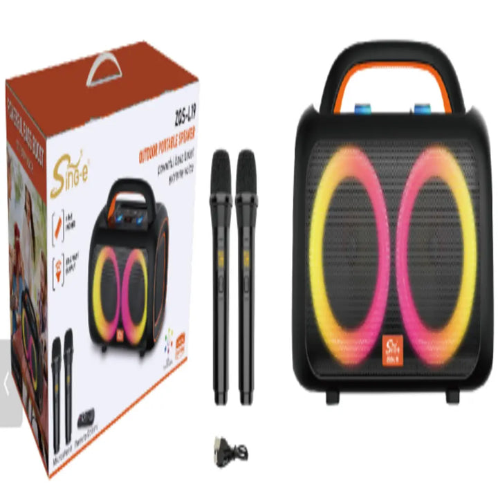 Boxă Portabilă Bluetooth Sing-e ZQS-L19, Karaoke, 1400W, 2 Microfoane Wireless Incluse, RGB LED, USB, TF Card, FM Radio, TWS, Acumulator Reîncărcabil, Negru