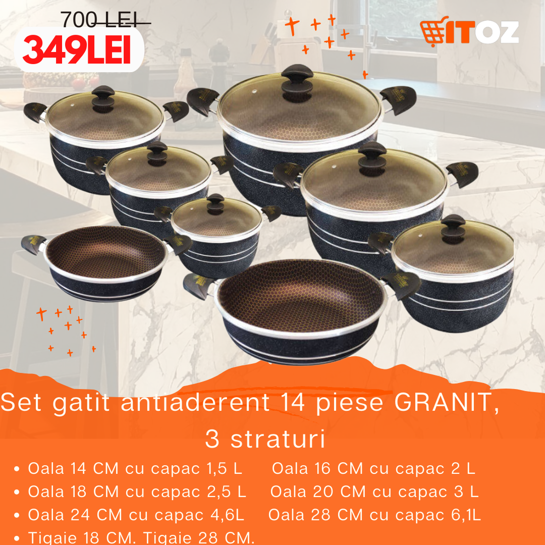 Set gatit antiaderent 14 piese GRANIT