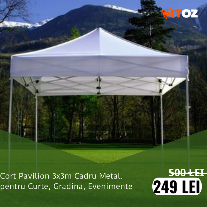 Cort 3x3m Curte, Gradina, Evenimente, alb,