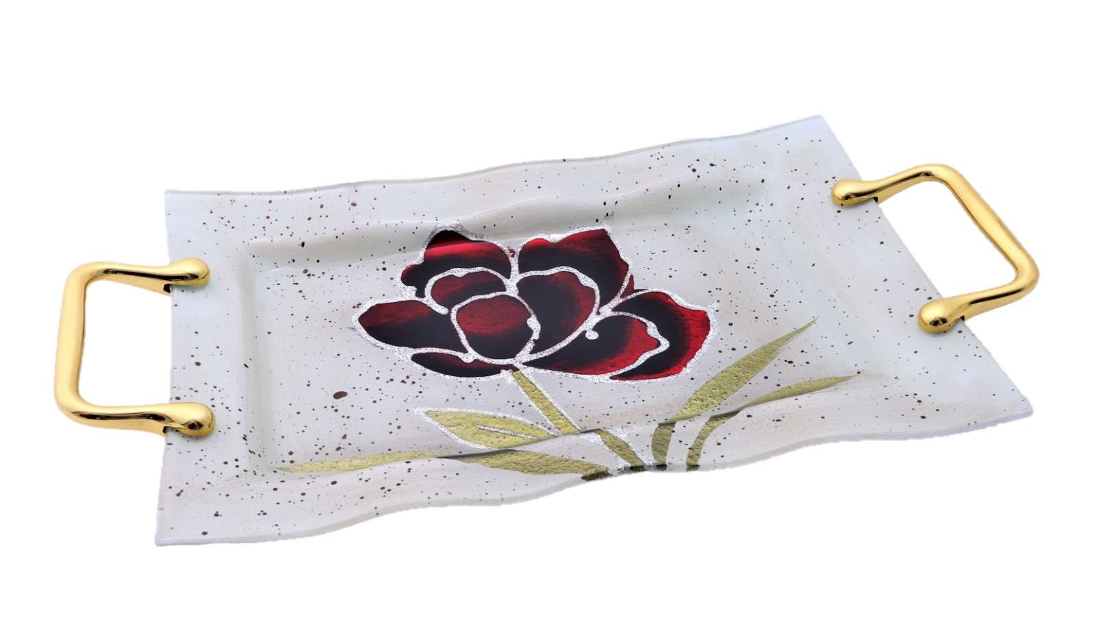 Tava de sticla cu manere de metal, margine in relief 38 CM