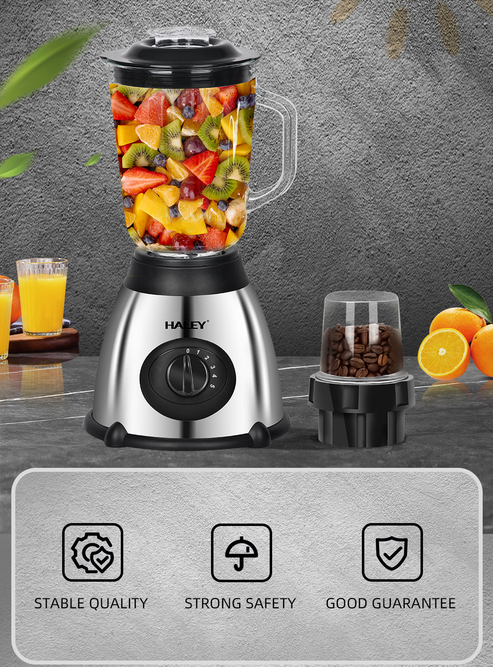 Blender Multifuncțional HALEY 1200W, Capacitate 1.5L, Motor Puternic, Design Compact și Versatil