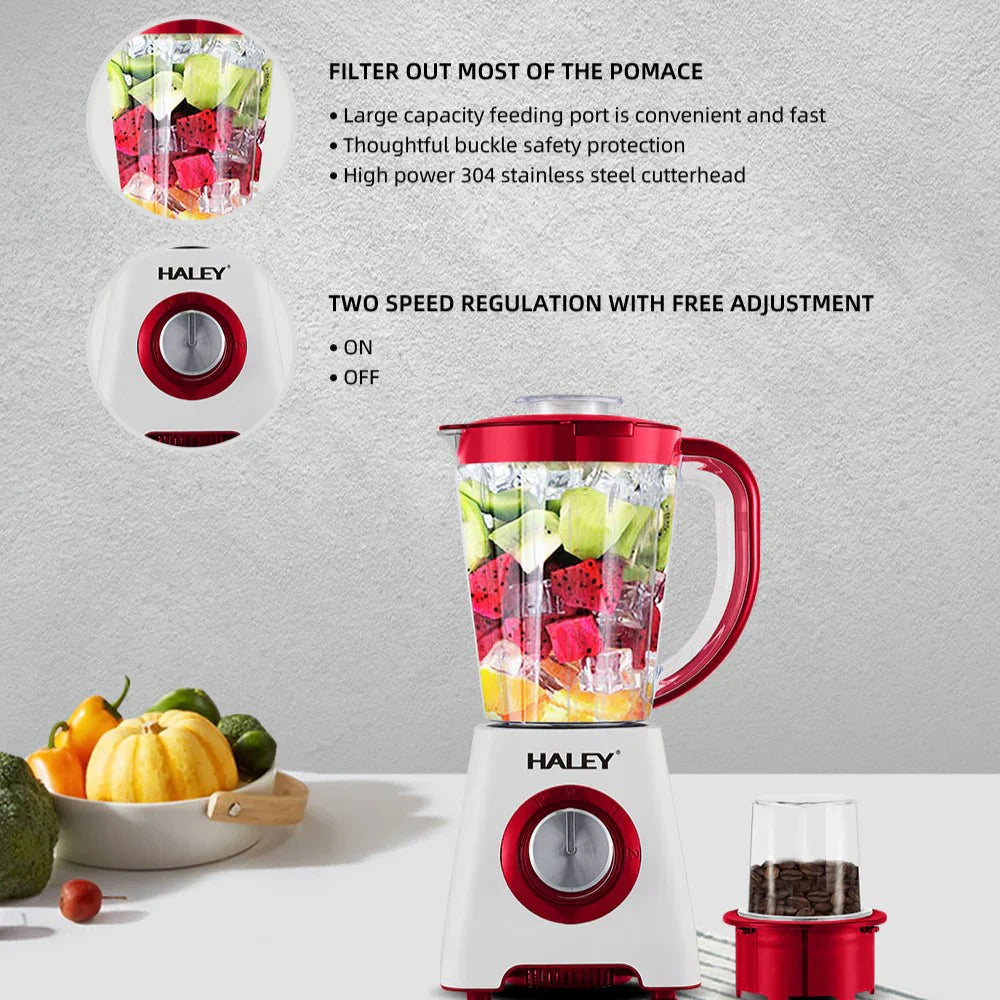 Blender 2 în 1 HALEY® HY-2940, 500W, Capacitate 1.6L, Funcție Ice Crush, Protecție Supraîncălzire, Alb/Roșu