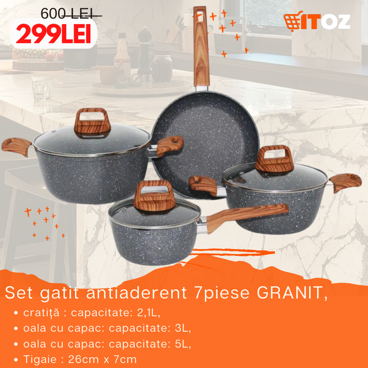 Set gatit antiaderent 7 piese GRANIT