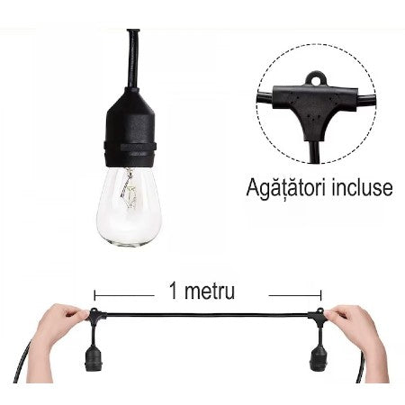 Ghirlandă decorativă cu 10 becuri, 5 metri, lumină alb cald, interconectabilă