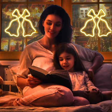 Clopotei decorativi luminosi, pentru Craciun, AT PERFORMANCE®, rezistenti la apa, suspendabili usa si geam, IP65, 50 x 60 cm, alb cald