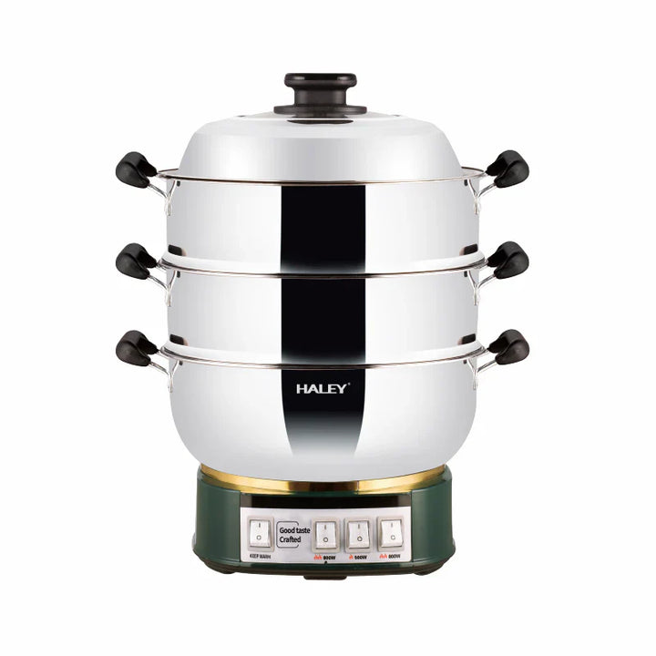 Vas Electric Multifuncțional HALEY HY-501, 2100W, Inox Premium cu Abur pe Două Nivele, Ideal pentru Gătit Sănătos Acasă sau la Hotel