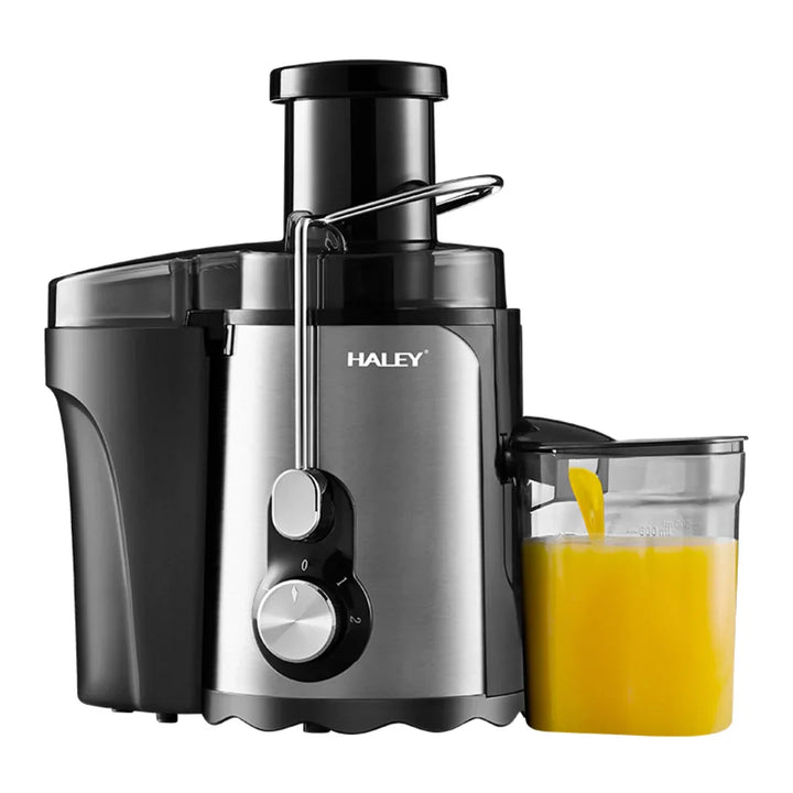 Storcător Electric de Fructe și Legume HALEY HY-2901, 1000W, Gură de Alimentare 70 mm, 3 Trepte de Viteză + Pulse, Recipient Suc 600 ml, Recipient Pulpă 1,5 L, Filtru Inox, Argintiu/Negru