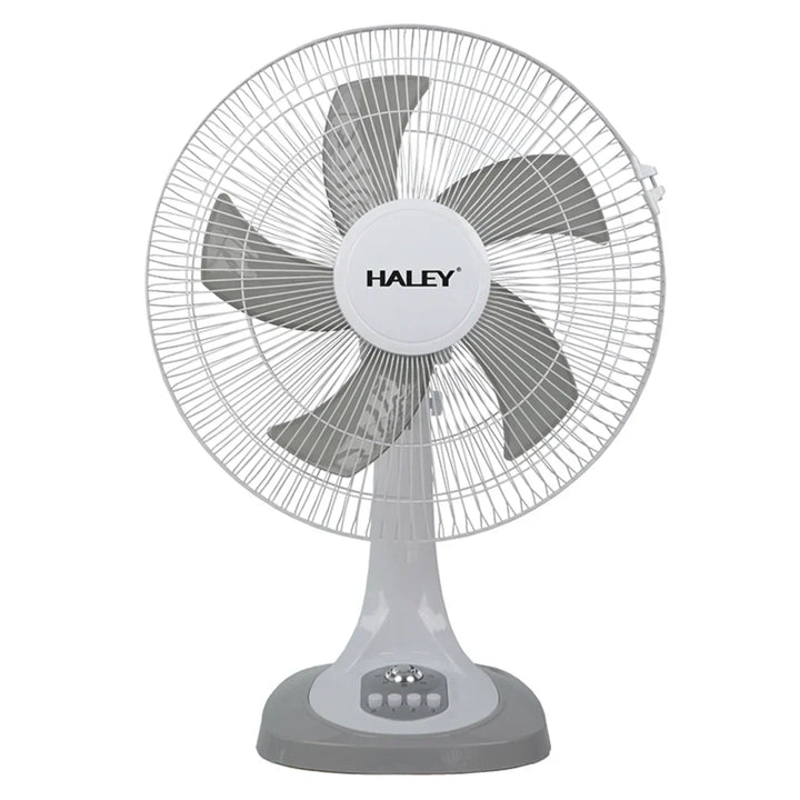 Ventilator de Masă HALEY HY-6018, 16 Inch, 5 Pale, 3 Trepte de Viteză, Oscilație Orizontală, Motor Puternic și Silențios, Alb