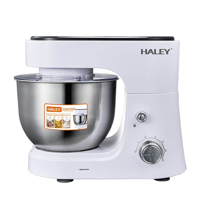Mixer Profesional HALEY HY-2409, 1200W, Bol 6L Inox, 6 Viteze + Pulse, Alb/Inox, Silențios, Protecție Întrerupere