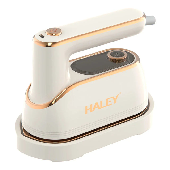 Fier de Călcat Vertical cu Aburi HALEY HY-2075, 1300W, Rezervor 150 ml, Talpă Ceramică Antiaderentă, Abur Puternic, Încălzire Rapidă, Alb/Auriu