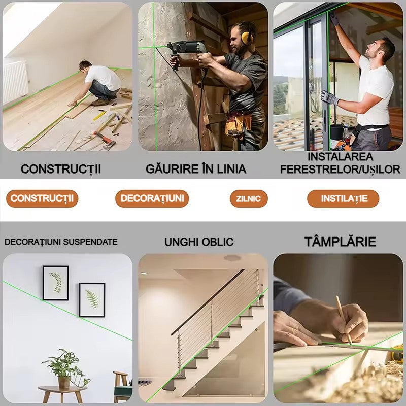 Nivela Laser 4D cu 16 Linii, AT PERFORMANCE®, 2X Acumulator, 360°,Platforma de Ridicare, cu Autonivelare, Telecomanda, Lumina Verde, Negru/Galben.