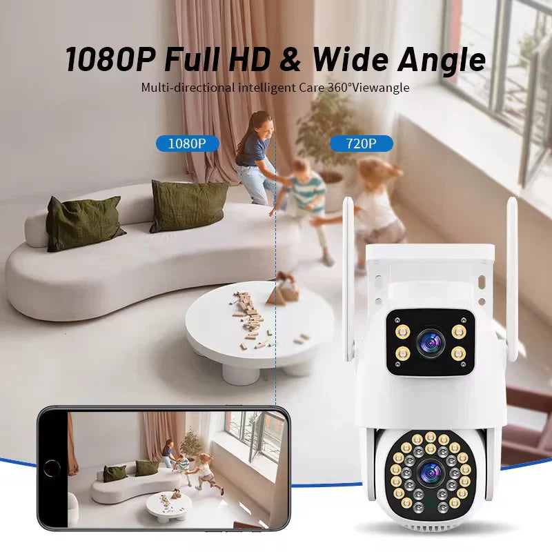 Cameră de Supraveghere IP WiFi HNY 6MP 4K, Rotire 355°, Detectare Umană, Recunoaștere Facială, IP66, Card 32GB Inclus