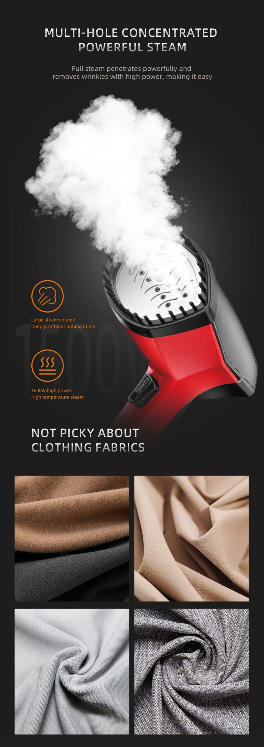 Fier de Calcat cu Abur HALEY, 1600W, Design Compact, Incalzire Rapida in 15 Secunde si Performanta Profesionala, Rosu/Negru