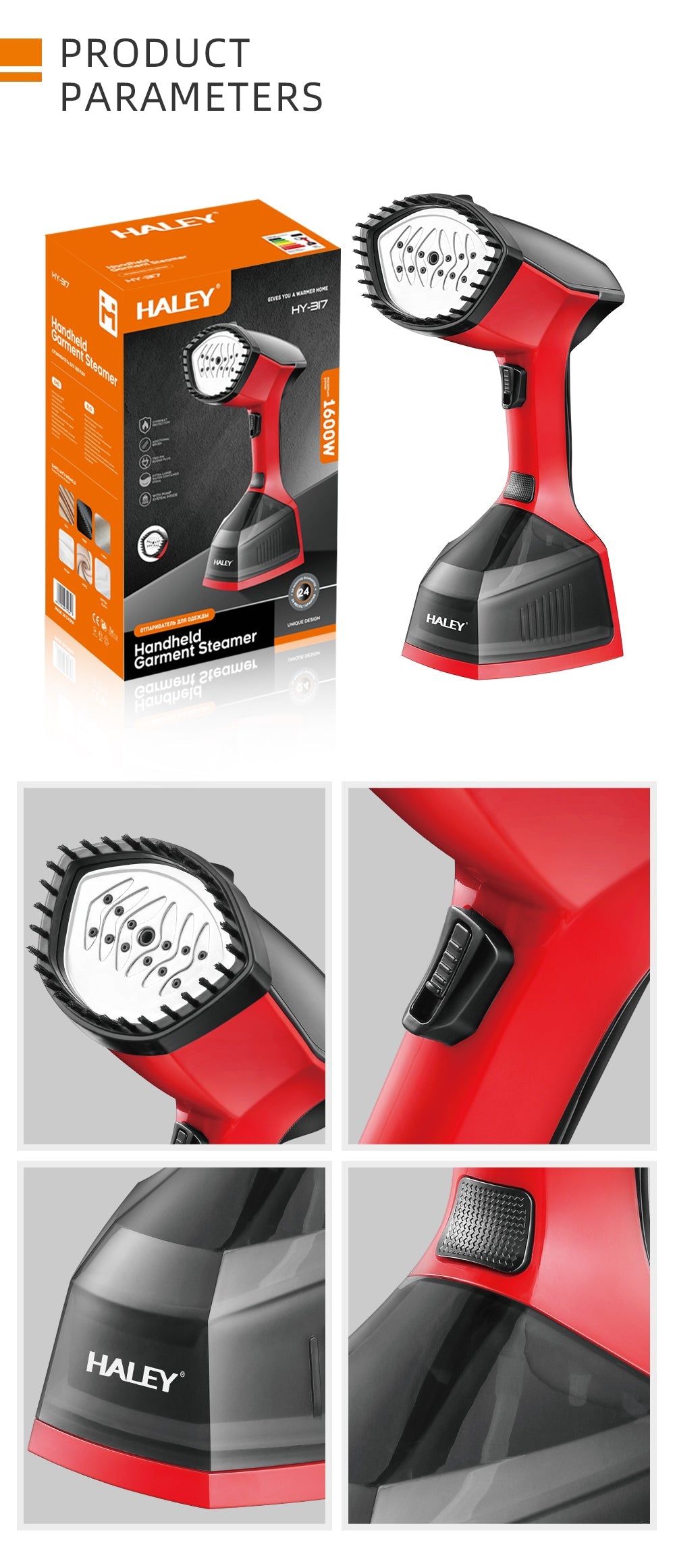 Fier de Calcat cu Abur HALEY, 1600W, Design Compact, Incalzire Rapida in 15 Secunde si Performanta Profesionala, Rosu/Negru