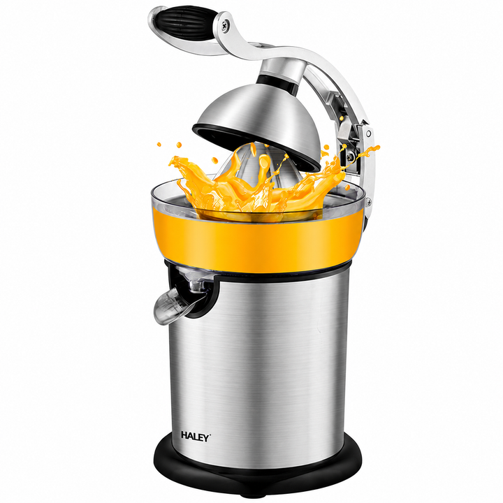 Storcător Electric pentru Citrice Haley HY-2954, 800W, Recipient 400 ml, Sistem cu Pârghie, Carcasă Inox, Randament Ridicat, Argintiu