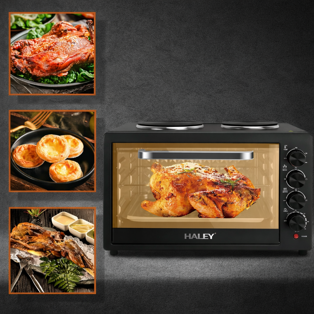 Cuptor Electric HALEY HY-5126, 48L, 2000W, cu Plită Dublă, Ușă din Sticlă