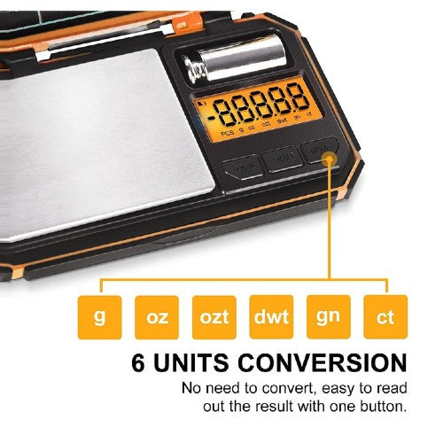 Cantar digital de precizie, Fuzion TU-X, 200g / 0.01g, 6 unitati, de bijuterii, Negru / Portocaliu