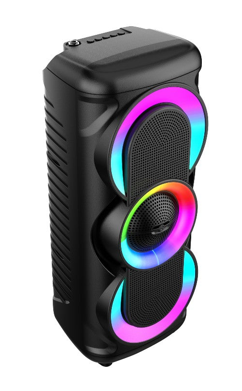 Boxa Portabila AT PERFORMANCE®, cu Lumini RGB, cu Maner, Putere 8Wx2, MP3, USB, Bluetooth, TF, WIFI, Slot Microfon, Karaoke, Acumulator, Negru