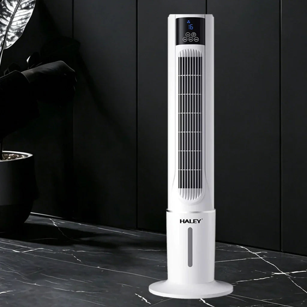 Răcitor de Aer Tip Turn HALEY HY-6117, 2000W, Rezervor 4,5L, 3 Trepte de Viteză, Oscilație Automată, Telecomandă, Timer, Display LED, Alb
