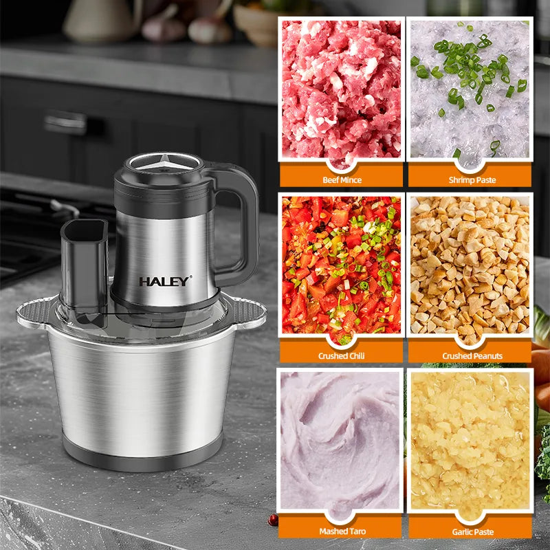 Tocător Electric Multifuncțional HALEY HY-1244 – Putere de 1200W și vas de 3.5L din inox pentru tocare rapidă și versatilă