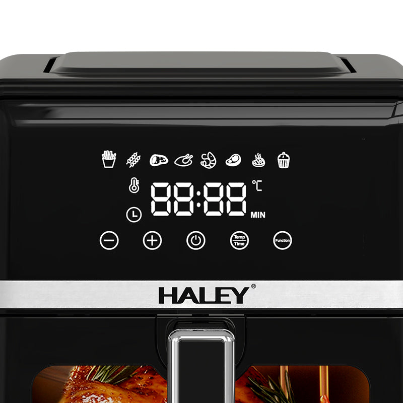 Friteuză cu Aer Cald HALEY 7L, 2000W – Gătire 360°, Touchscreen Holografic, Geam Vizualizare 180°, 8 Programe, Fără Ulei | Gătit Sănătos și Crocant