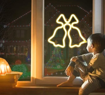 Clopotei decorativi luminosi, pentru Craciun, AT PERFORMANCE®, rezistenti la apa, suspendabili usa si geam, IP65, 50 x 60 cm, alb cald