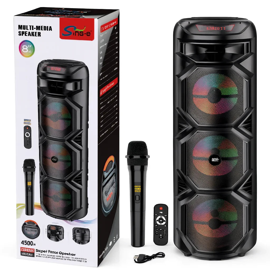 Boxă Portabilă AT Performance ZQS8301, 3×8”, Bluetooth 5.0, Lumini LED, Microfon Wireless