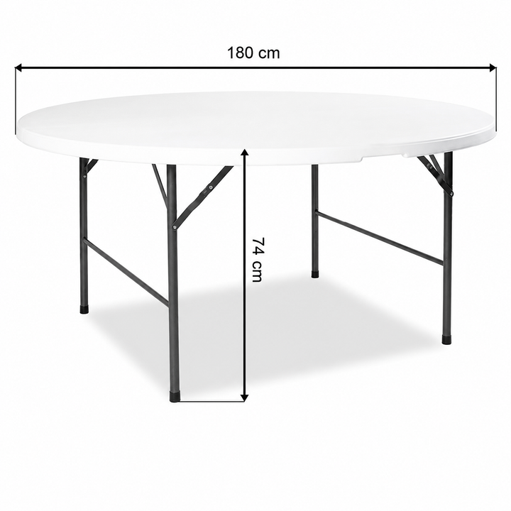 Masă Pliabilă Rotundă AT PERFORMANCE®, Ø180 cm, Cadru Metalic, Blat HDPE, Alb, pentru Evenimente și Catering