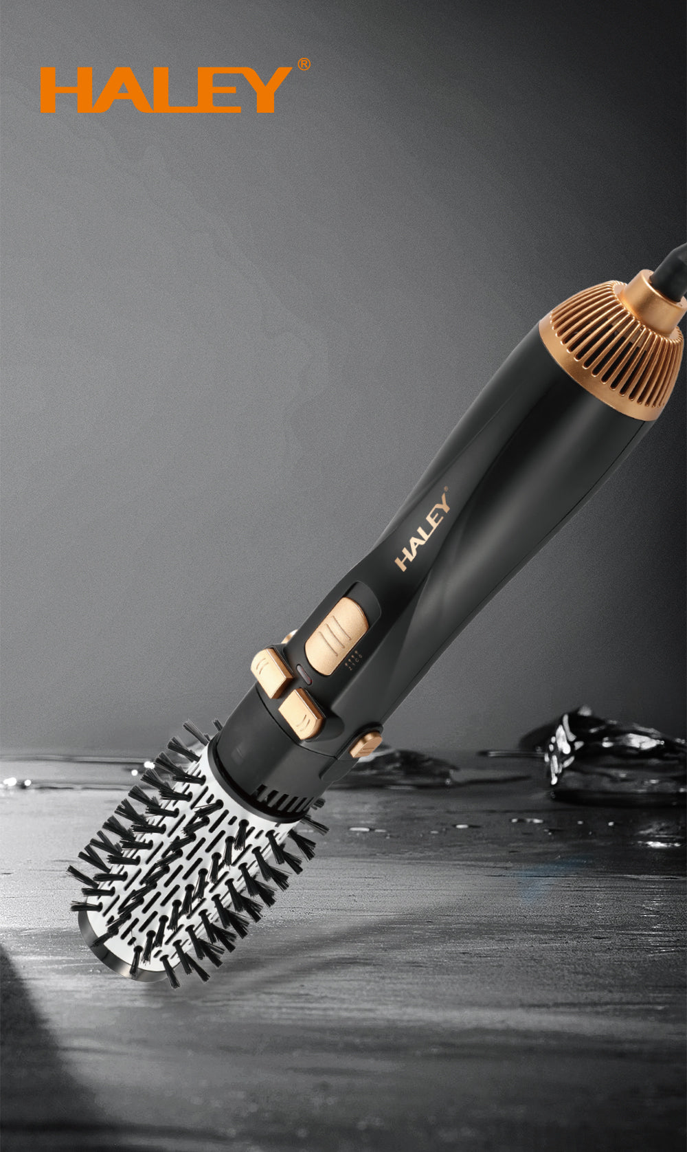 Perie Rotativă cu Uscător HALEY 6 în 1, 1200W, Capete Interșchimbabile, 3 Trepte, Încălzire Rapidă, Protecție Păr, Design Negru