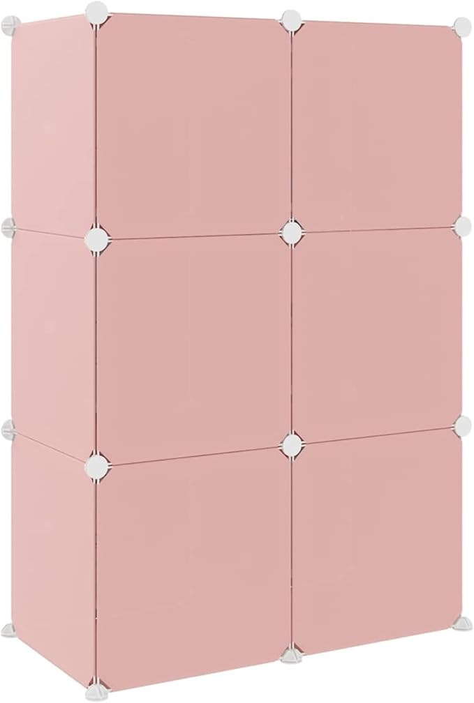 Dulap modular pentru copii, Roz, AT PERFORMANCE®, 6 rafturi Design Colorat cu Desene Jucăușe 🦄🦌🦈🦓
