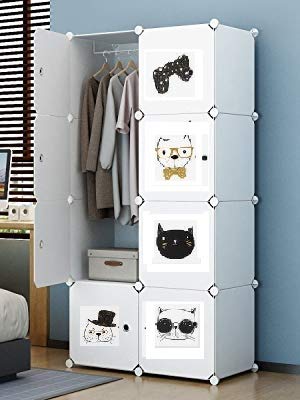 Dulap modular pentru copii 8 rafturi , AT PERFORMANCE® ,  Alb cu pisicute 🐱🎀👓🎩