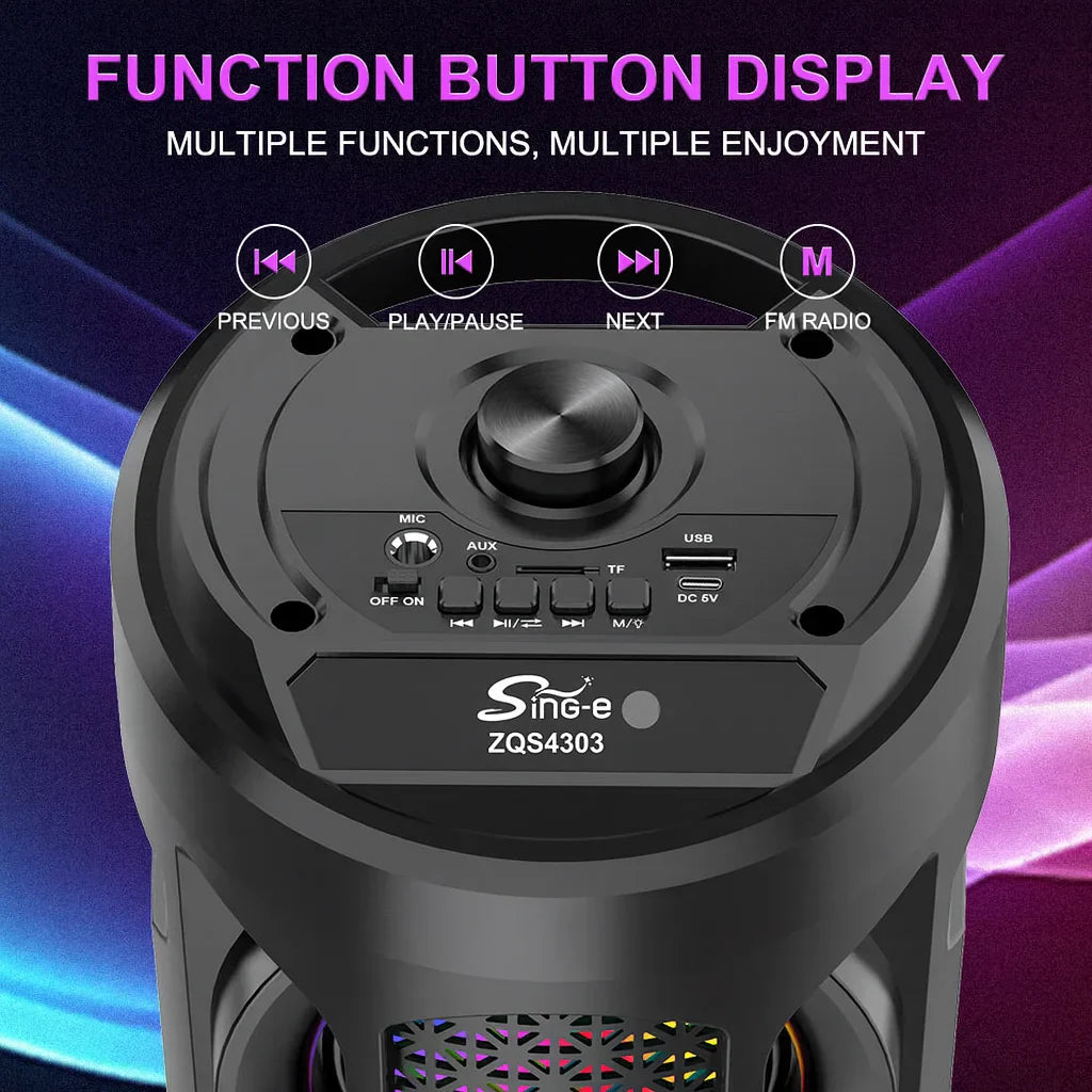 Boxă Portabilă Bluetooth AT Performance ZQS4303 cu Lumini RGB – 4" Party Speaker